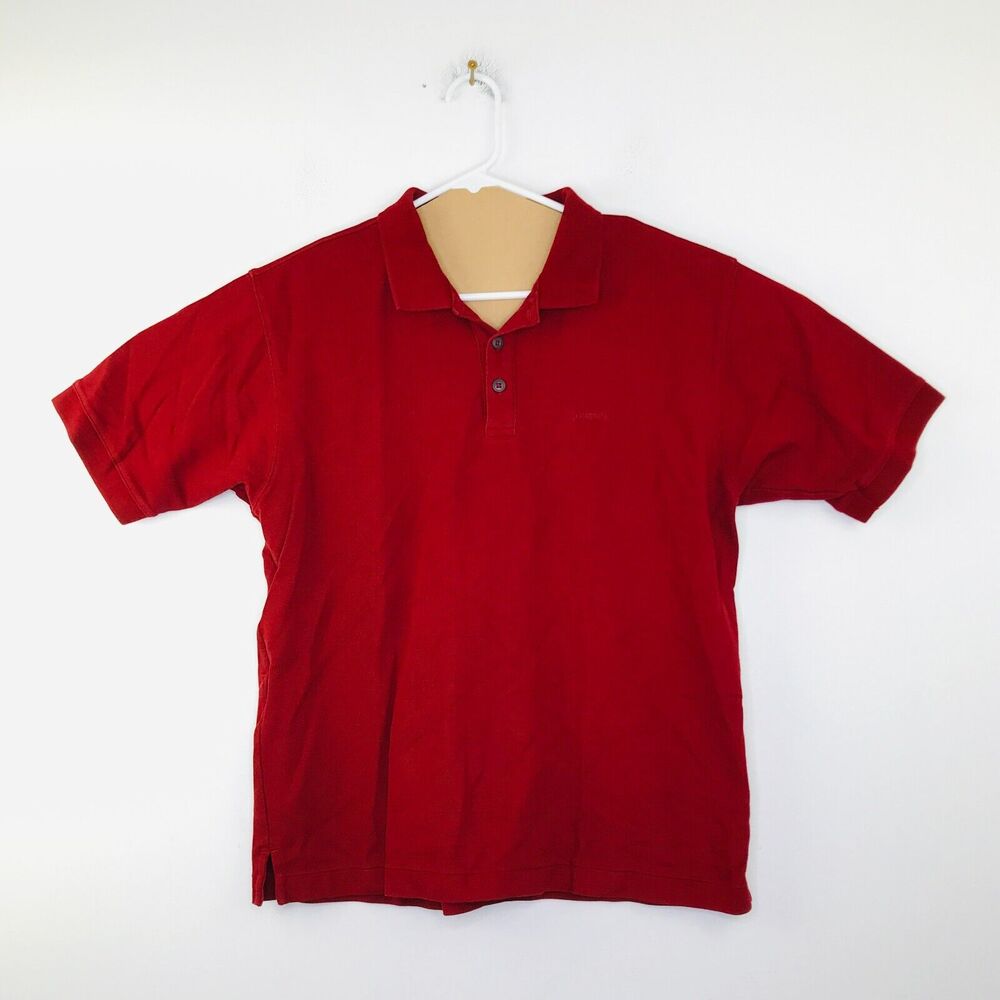 Patagonia Men's Medium Polo Shirt Solid Red Logo Cotton Short Sleeve AU22